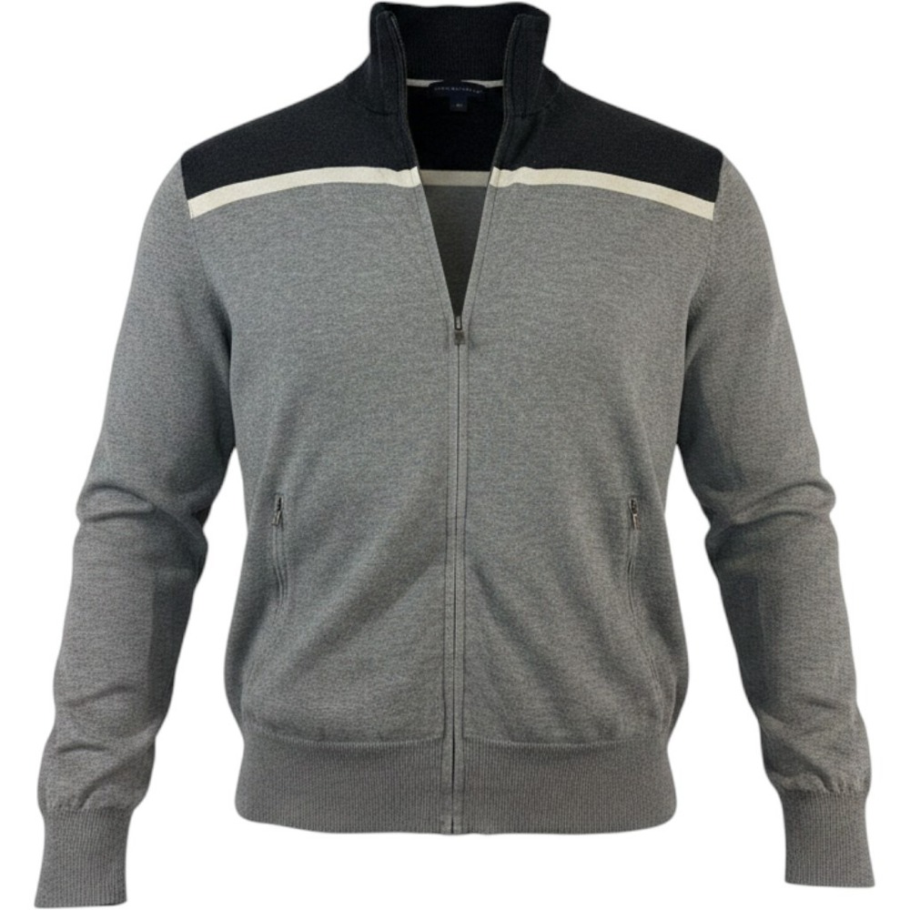 Banana Republic Mens Full Zip Cardigan Sweater‎ Grey Colorblock Mock Neck Large